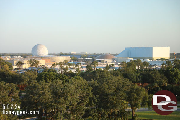 The Cosmic Rewind show building dominates the area.