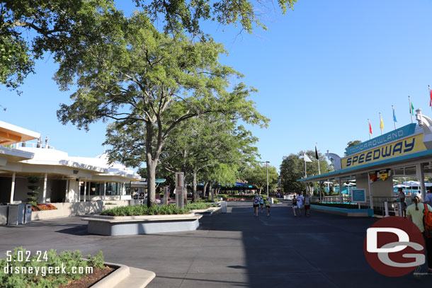 Walking through a quiet Tomorrowland, except for the engine noise