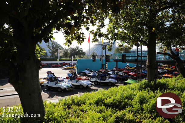 Cars staged and ready to be brought onto the single track that was open this morning