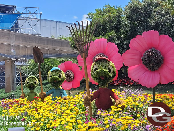 Huey, Dewey, and Louie Topiaries new Test Track