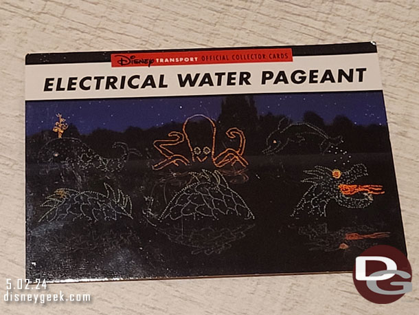 From earlier.. the Monorail cast member gave my nephew a transportation card featuring the Electrical Water Pageant.