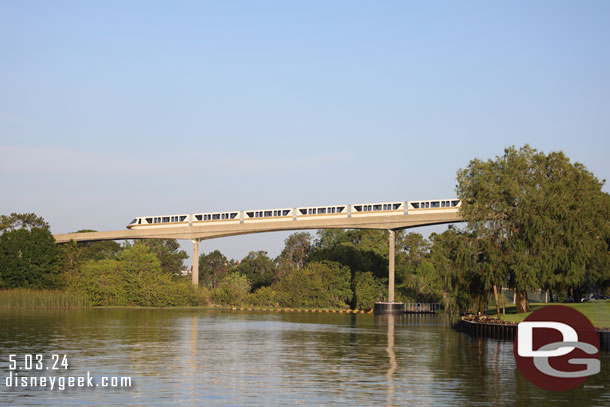 A Monorail passing over the water bridge