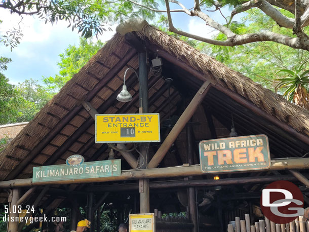 3:38pm - 10 min wait posted for Kilimanjaro Safari this afternoon