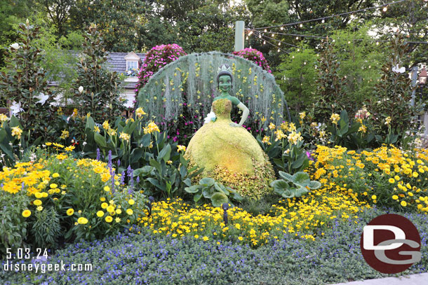 Princess Tiana topiary near the American Adventure