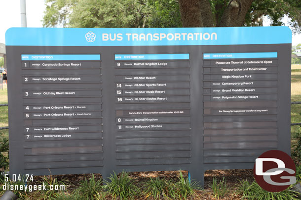 Current EPCOT bus stops