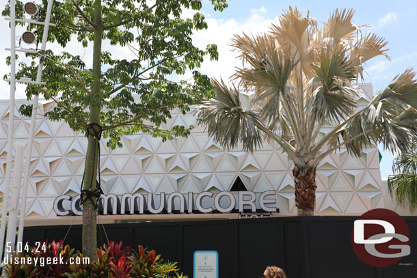 Communicore Hall sign above the construction wall