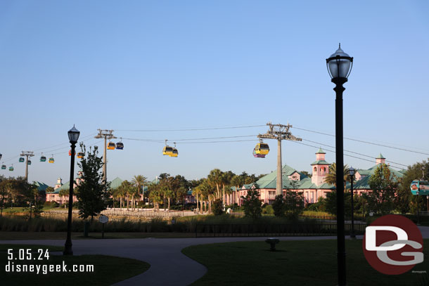 The Disney Skyliner is preparing for the day.