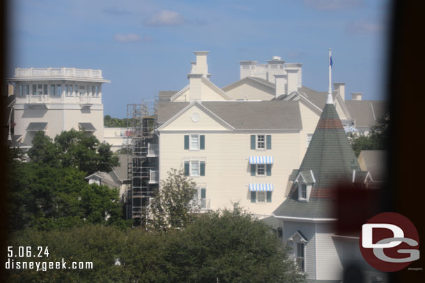 Enroute to EPCOT on the Disney Skyliner you can see some of the ongoing renovation work at Disney's Boardwalk Resort