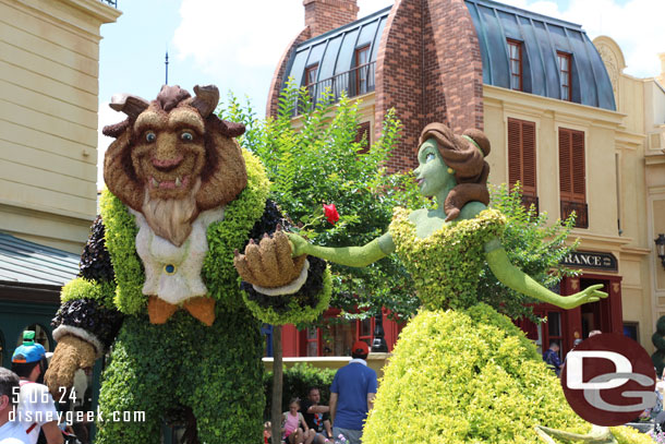 Belle and the Beast topiaries in France.  Notice the red rose today.