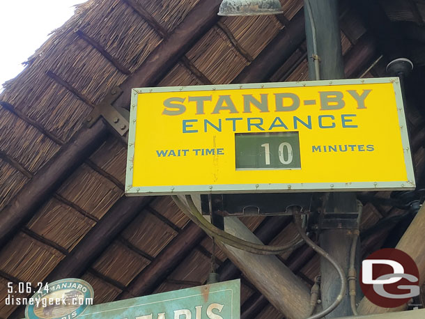 3:56pm - 10 minute wait posted for Kilimanjaro Safari