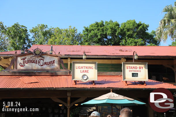 9:11am  - Jungle Cruise posted at 45 min.  