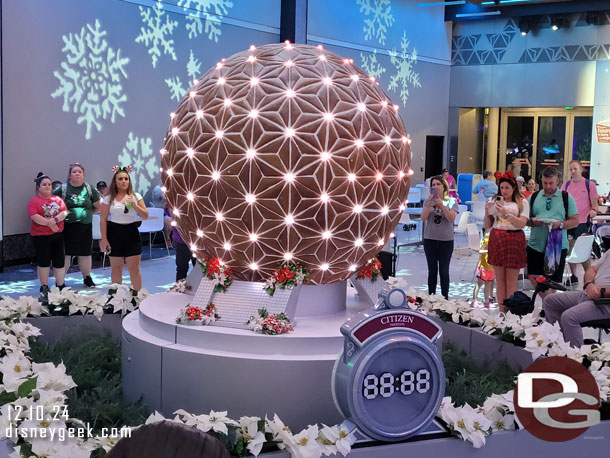 The centerpiece is a gingerbread Spaceship Earth