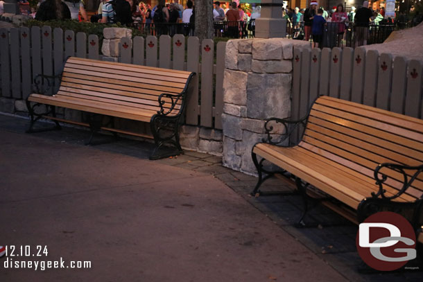 There were a number of benches along the fence for the World Showcase  Lagoon near Canada.  These were nice to see. Not sure if they are  new or just relocated from elsewhere.