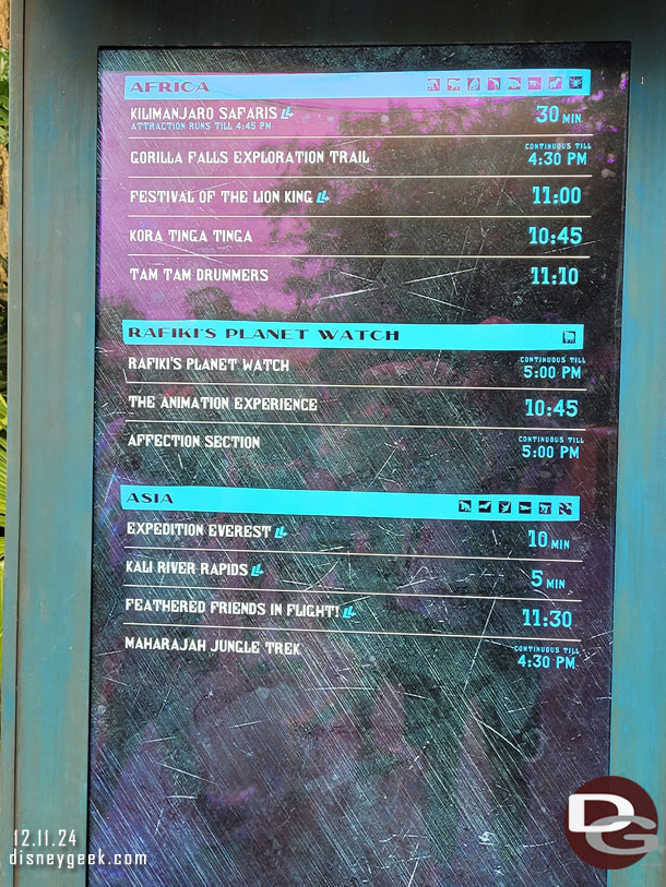 10:36am - Disney's Animal Kingdom wait times