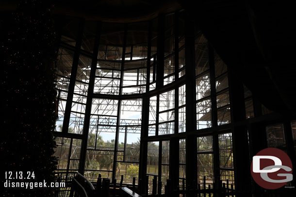 Scaffolding up as they are renovating the roof of the main building.