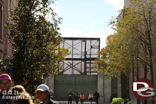 Looking down the street in the Muppets Courtyard area. The facade is gone but the steel remains backstage.