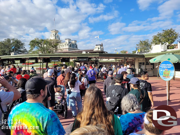 A healthy queue to enter the park this afternoon.