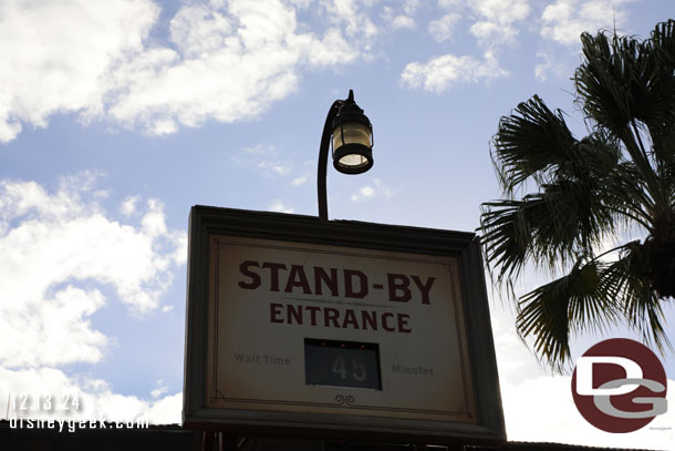 3:21pm - 45 minute wait posted for the Jingle Cruise