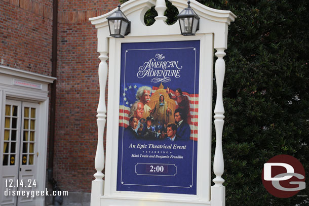 1:13pm -  Visiting the American Adventure ahead of the 1:30pm Voices of Liberty performance.