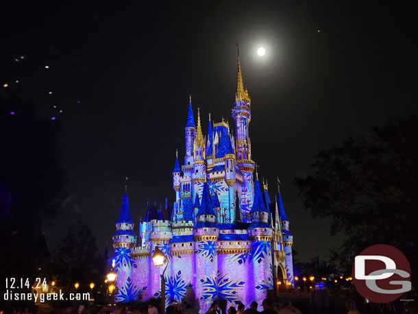 Cinderella Castle with the moon this evening