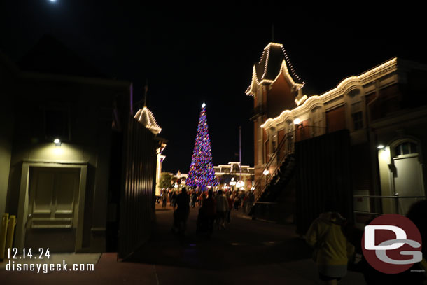 Took the west backstage by pass to reach Town Square.  They were announcing that Main Street USA was full for the fireworks.