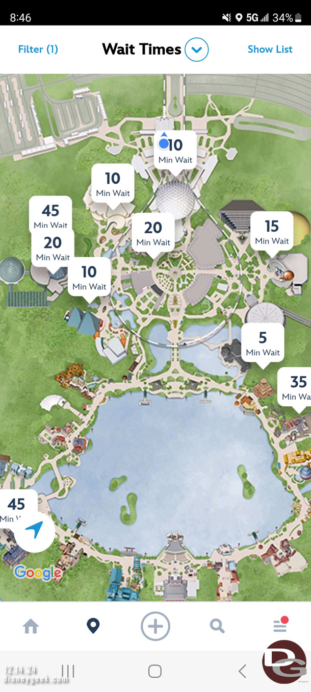 EPCOT wait times as I entered the park.