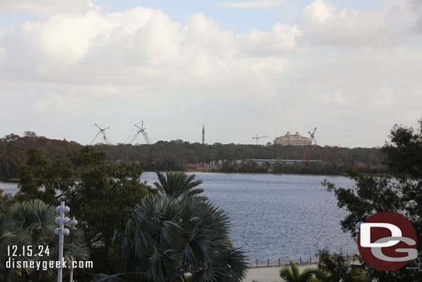 The cranes mark the construction site for the next Disney Vacation Club, Disney Lakeshore Lodge