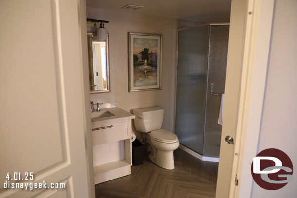 The bathroom with a shower