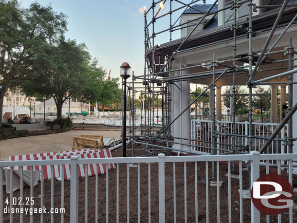 Outside scaffolding is up on sections of the Yacht Club facing Stormalong Bay