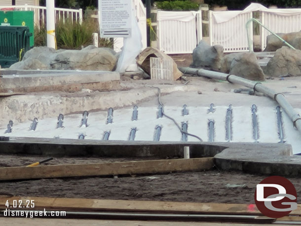 The pool is drained and they are working on it.