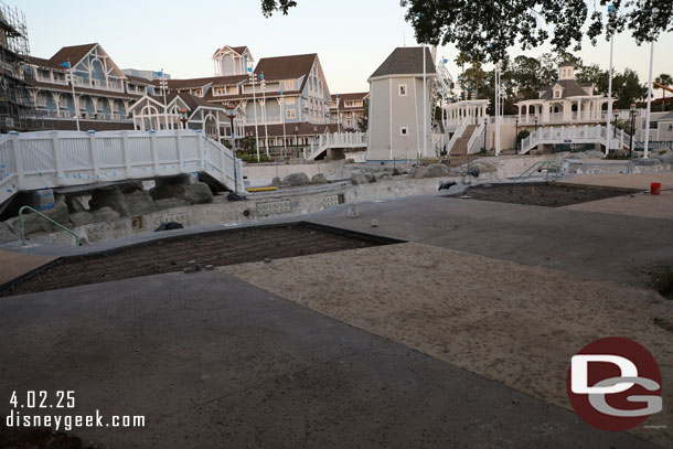 Sections of the pool deck concrete are being replaced.