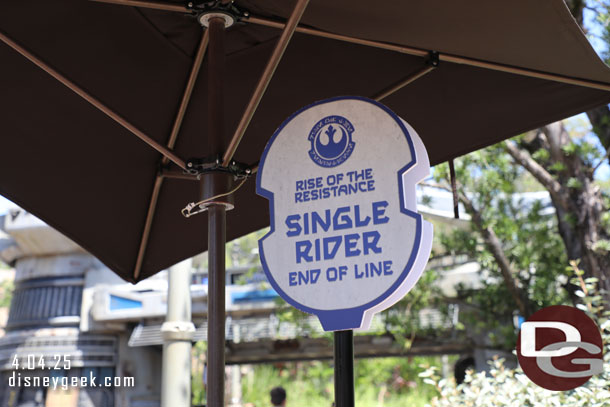 2:27pm - I decided to try the single rider queue for Rise of the Resistance
