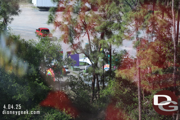 Festival of the Arts items out in a parking lot.