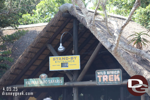 3:55pm - 10 minute wait posted for Kilimanjaro Safari