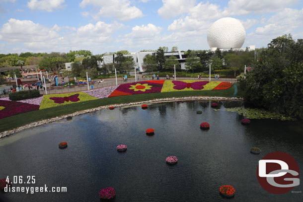 The flower beds on the west side.